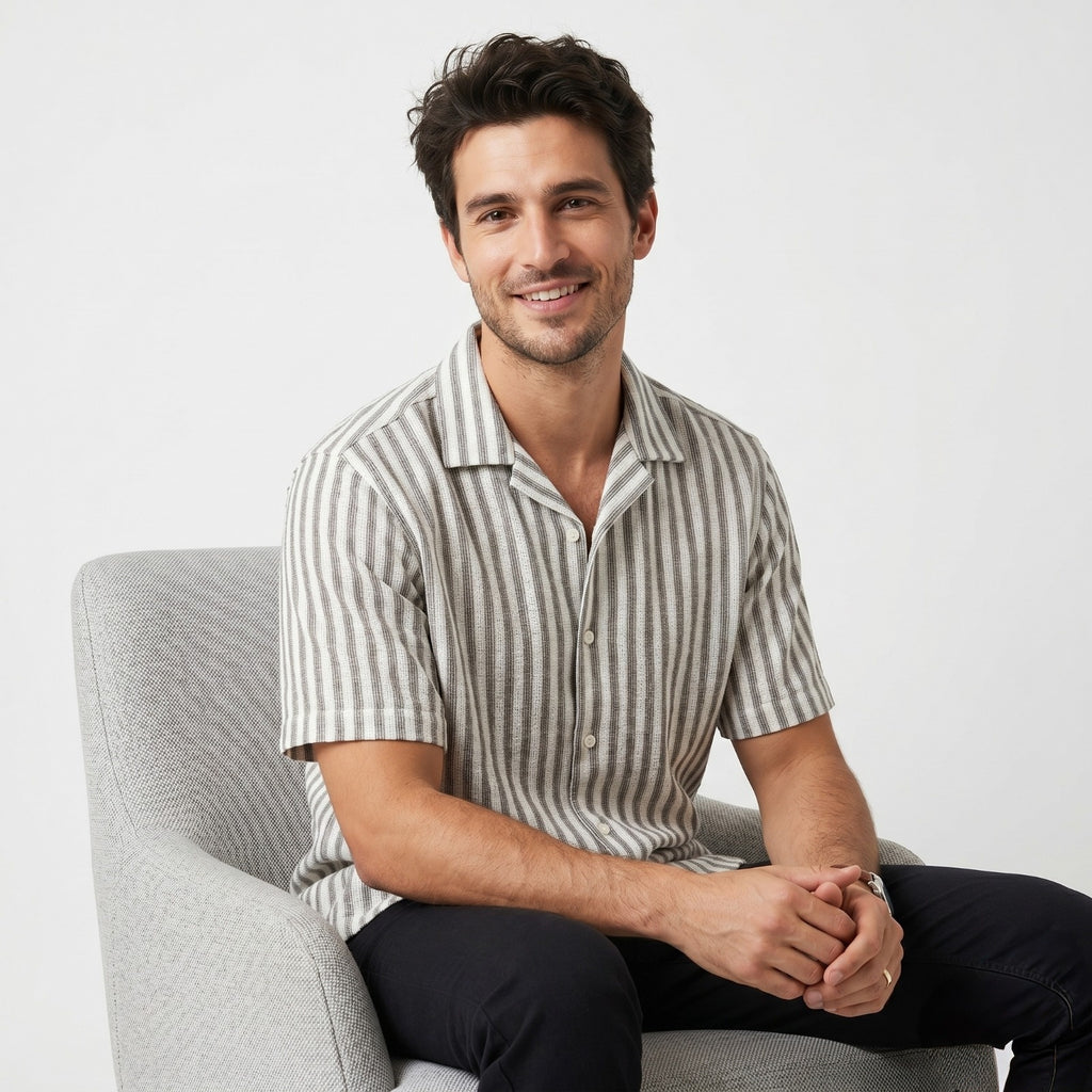 Men's Coastal Stripe Cuban Collar Shirt-2