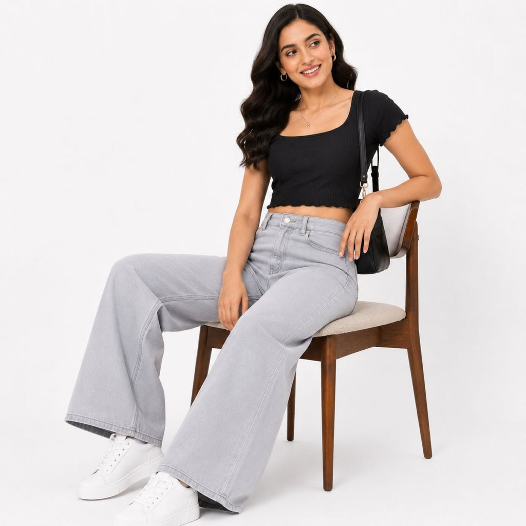 Women's High-Rise Light Blue Wide Leg Jeans-3