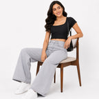 Women's High-Rise Light Blue Wide Leg Jeans-3