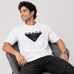 Men's White Graphic Logo Print Crew Neck T-Shirt-3