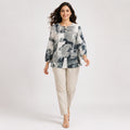 Women's Contemporary Abstract Watercolor Print Keyhole Tunic Top-1