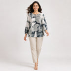Women's Contemporary Abstract Watercolor Print Keyhole Tunic Top-1