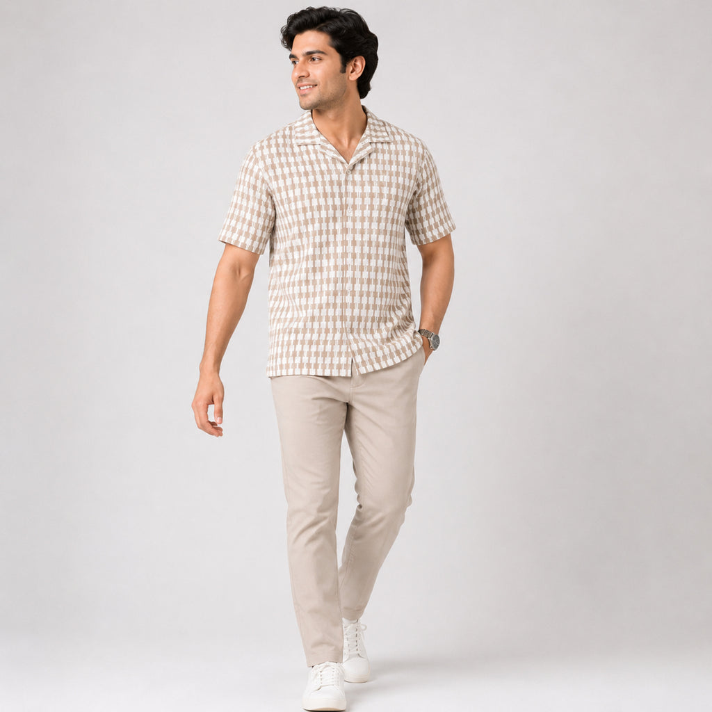 Men's Mustard Checked Half Sleeve Casual Shirt-2