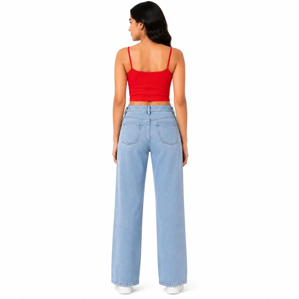 Women's Light Blue Wide Leg High-Rise Jeans | Casual Everyday Denim Pants-4