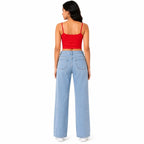 Women's Light Blue Wide Leg High-Rise Jeans | Casual Everyday Denim Pants-4