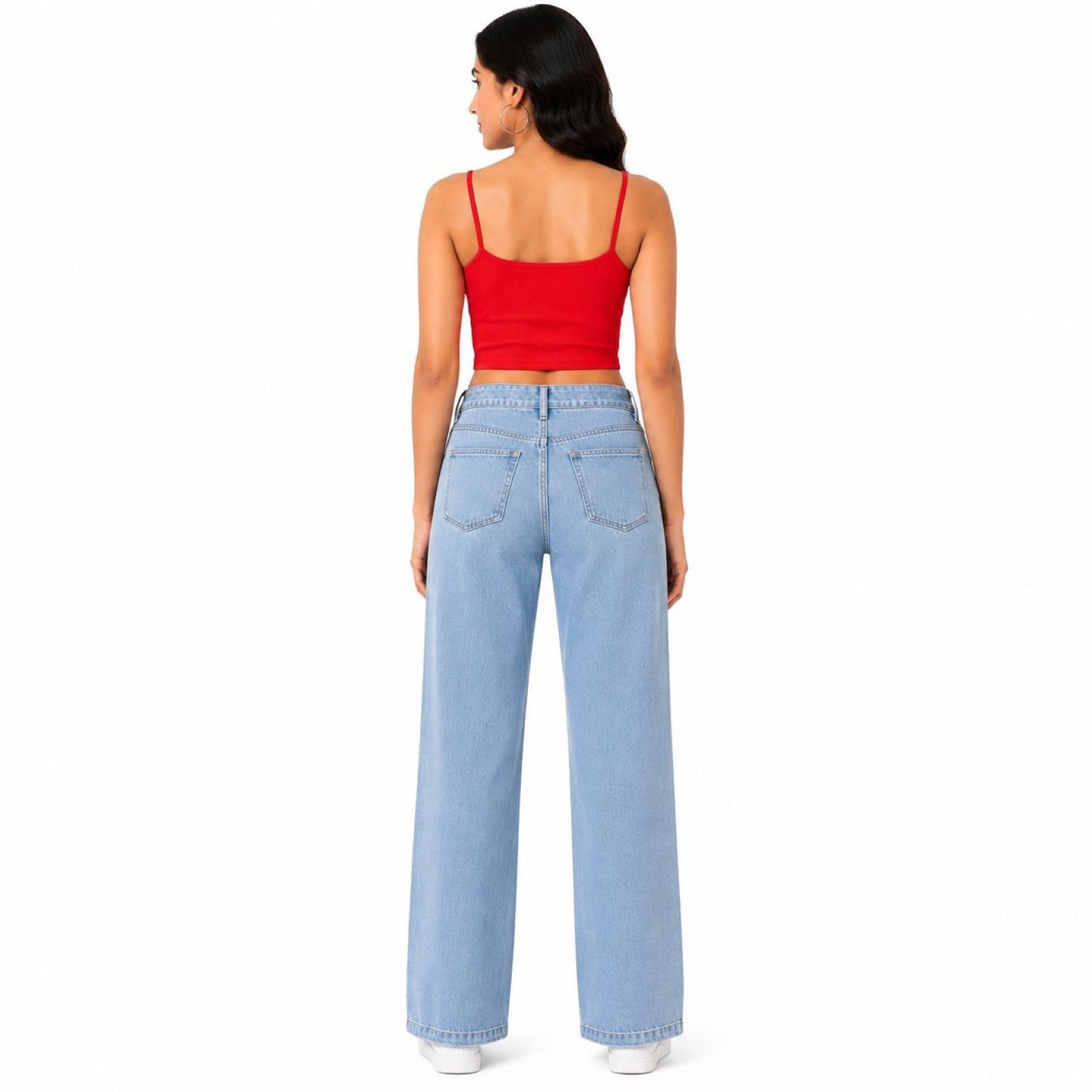 Women's Light Blue Wide Leg High-Rise Jeans | Casual Everyday Denim Pants-4