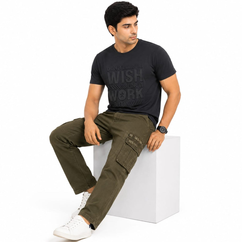 Men's Dark Grey Tonal Motivation Graphic Crew Neck T-Shirt-3