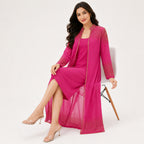 Women's Hot Pink Embellished Layered Maxi Dress with Long Shrug | Ethnic Party Wear Ensemble-2