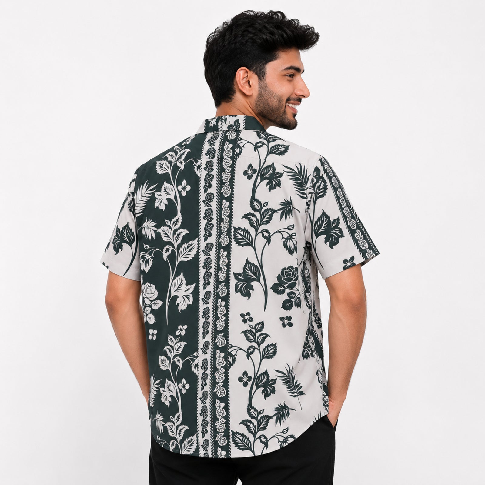 Vintage Floral Panel Print Casual Shirt-1