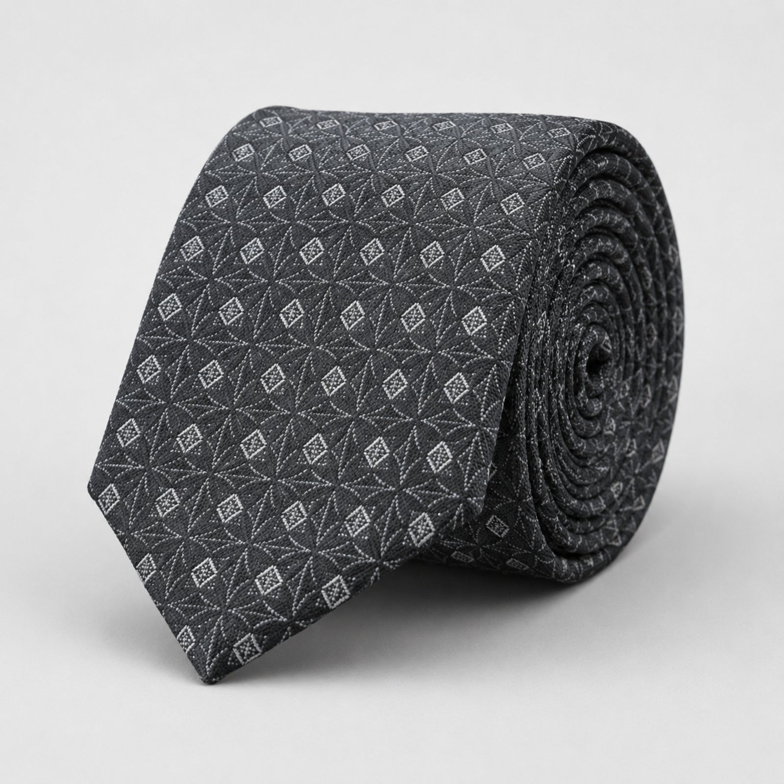 Men's Luxury Geometric Patterned Grey Silk Necktie-4