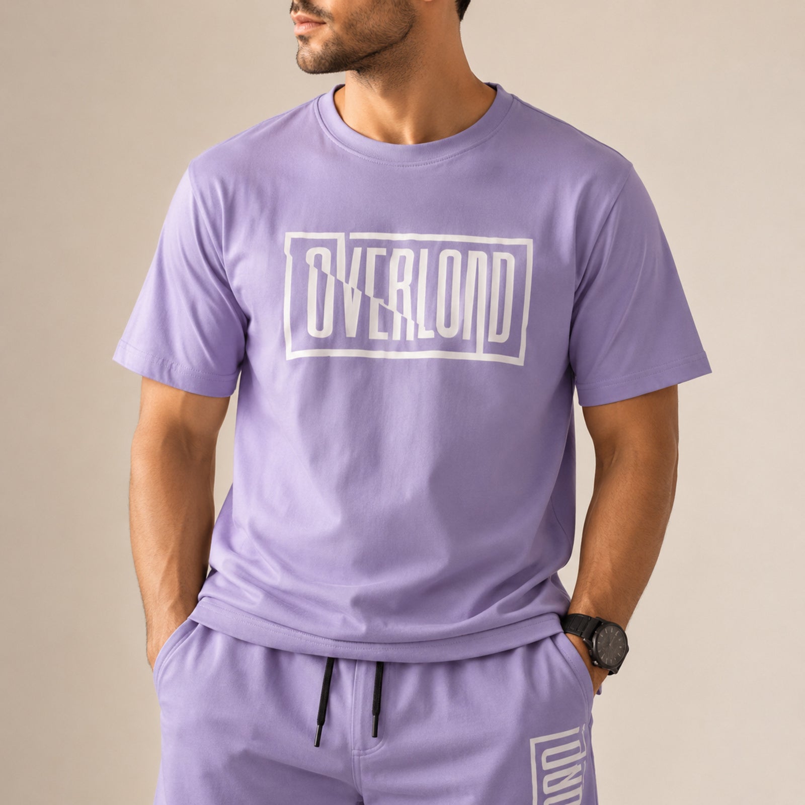 Men's Lavender Streetwear Co-Ord Shorts Set-1