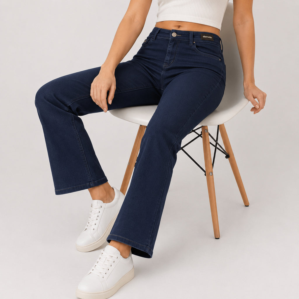 Women's Dark Blue Flared Fit Denim Jeans-3