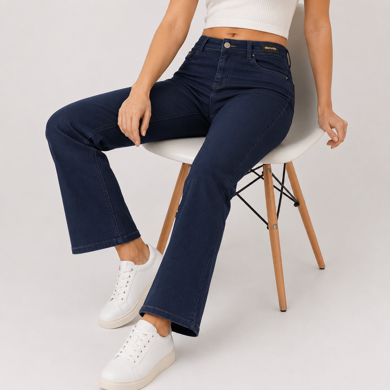 Women's Dark Blue Flared Fit Denim Jeans-3