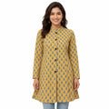 Women's Mustard Yellow Floral Printed Jacket Full Sleeve Flared Jacket with Mandarin Collar-1