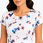 Women's White Floral Print Round Neck Short Sleeve A-Line Dress-3