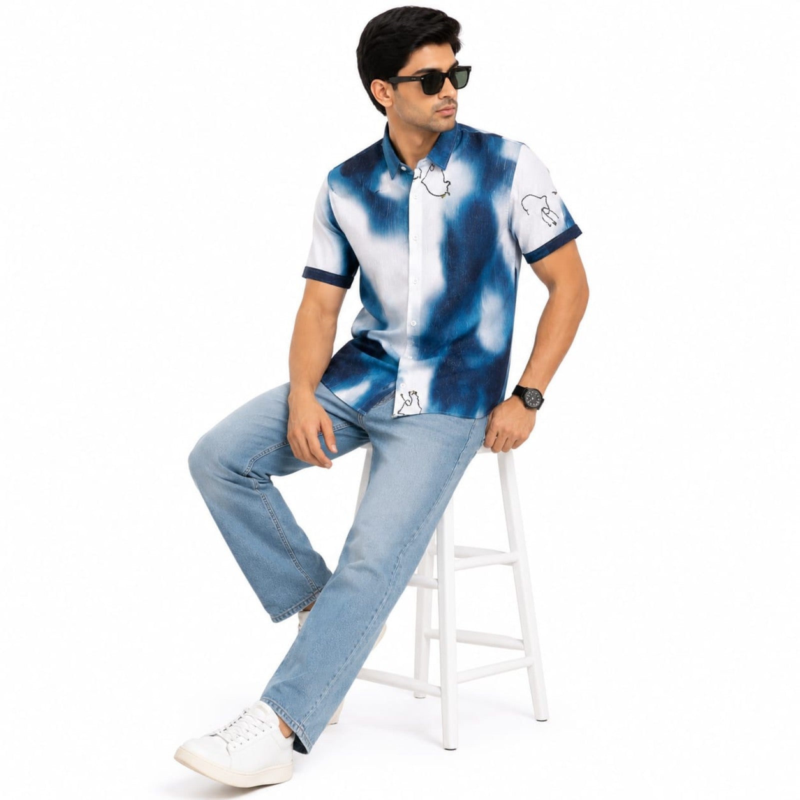 Men's Teal Abstract Ombre Print Half Sleeve Casual Shirt-2