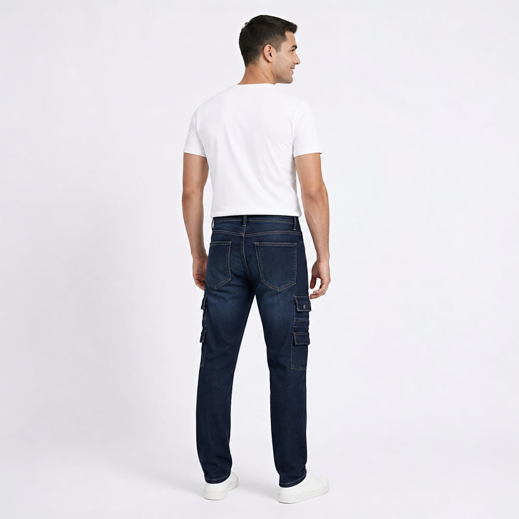 Midnight Blue Slim Fit Cargo Jeans-3