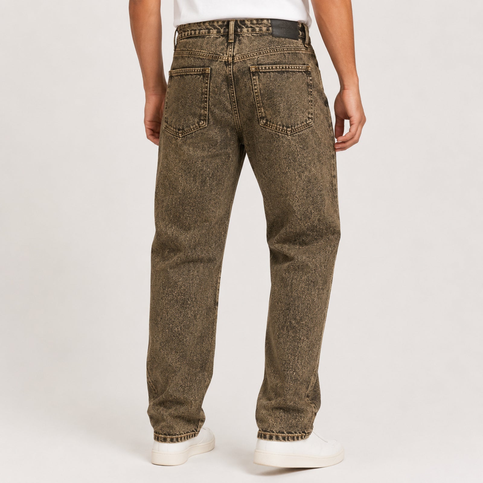 Men's Faded Yellow Vintage Wash Straight Fit Denim Jeans-3