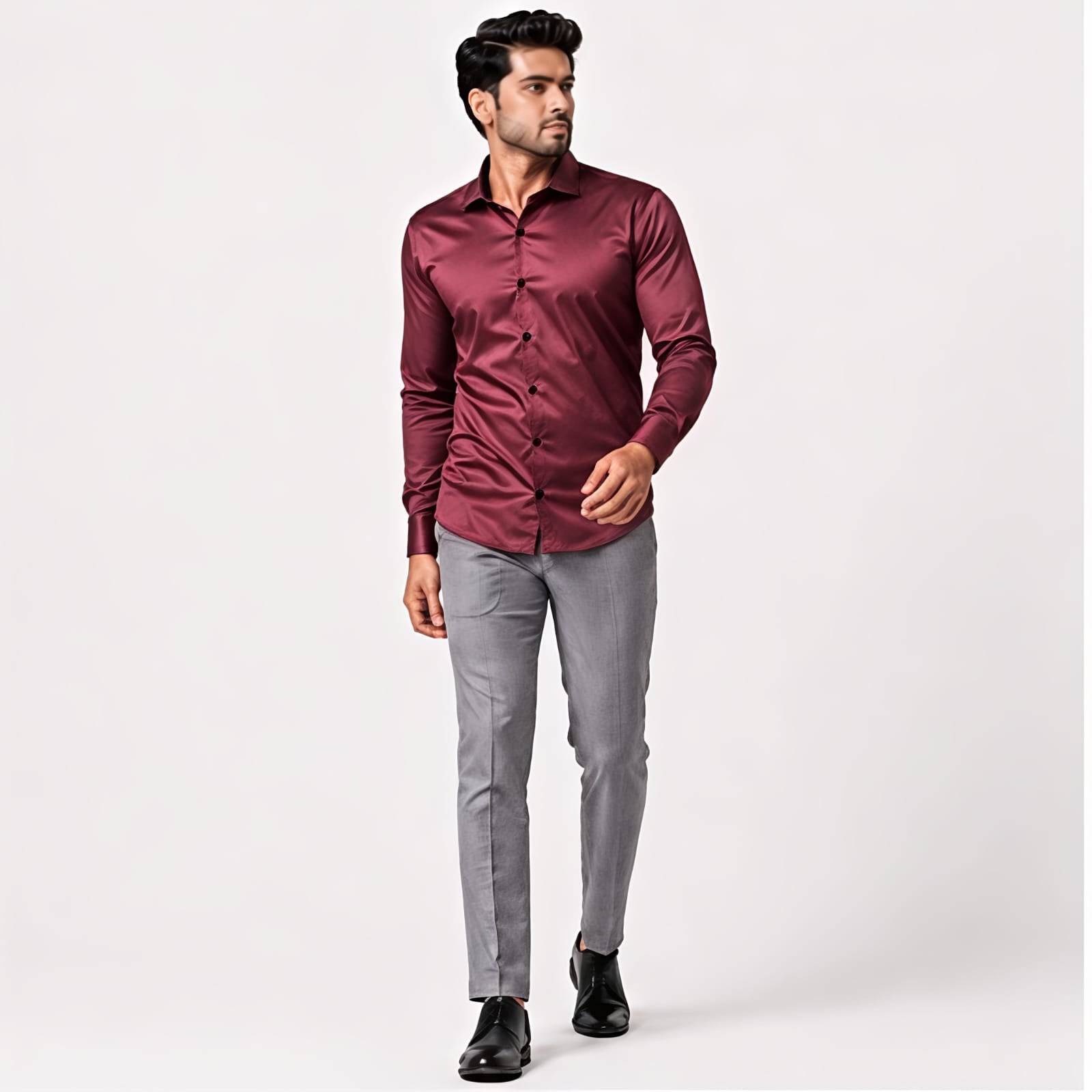 Men's Regal Maroon Satin Evening Shirt-1