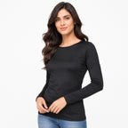 Women's Black Solid Full Sleeve Round Neck Fitted Casual Top-2