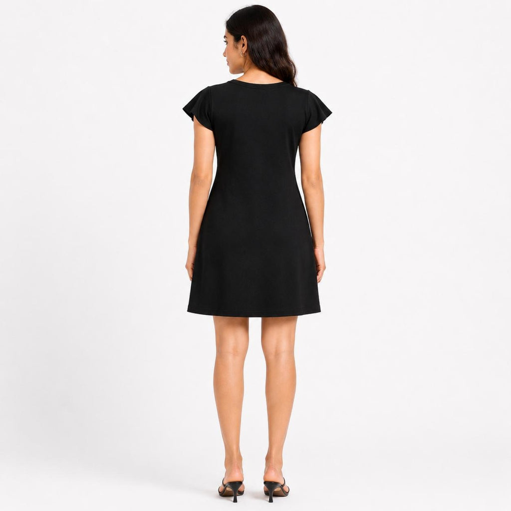 Women's Yellow & Black Color Block Cap Sleeve Sheath Mini Dress-1