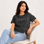 Women's Abstract Textured Graphic Printed Dark Grey T-Shirt-2