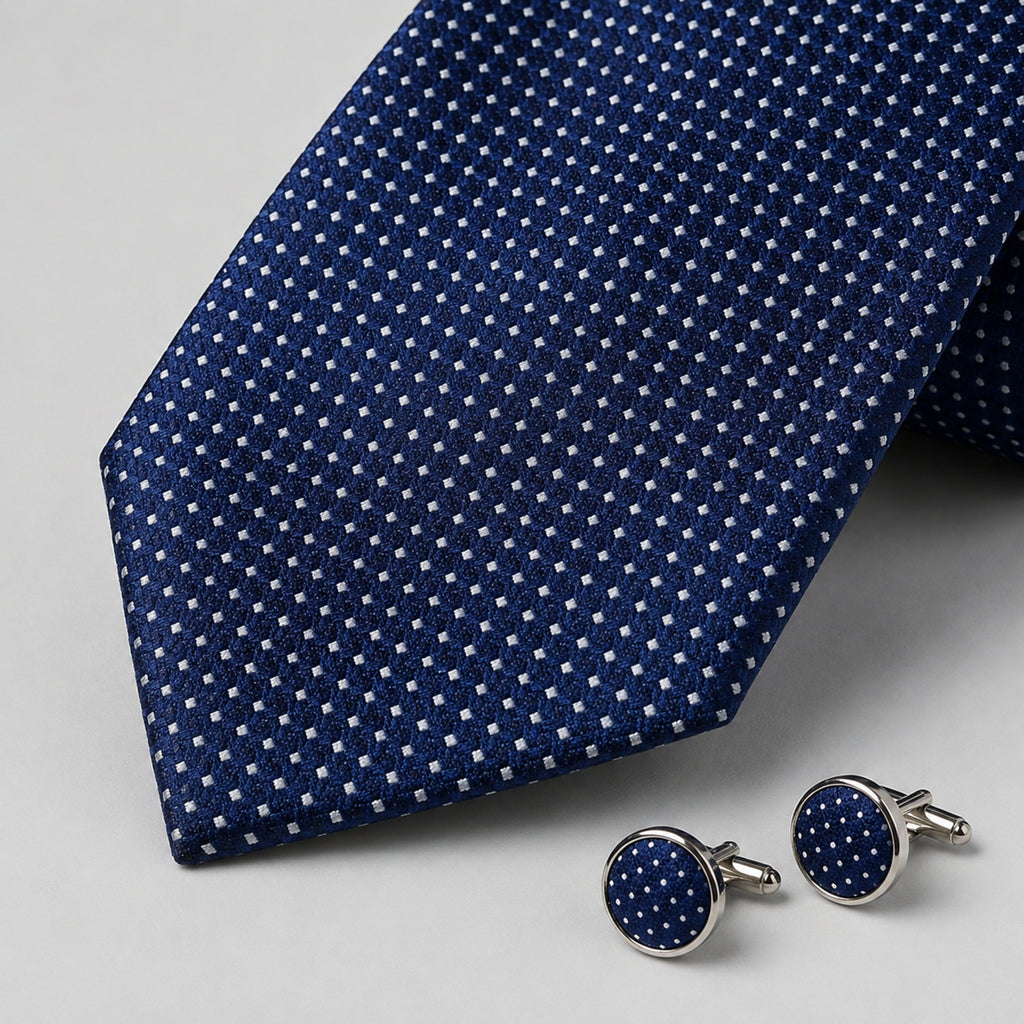 Men's Luxury Micro-Patterned Royal Blue Silk Formal Necktie-3