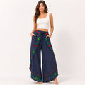 Women's Bohemian Navy Blue Embroidered Wrap palazzo Trousers-1