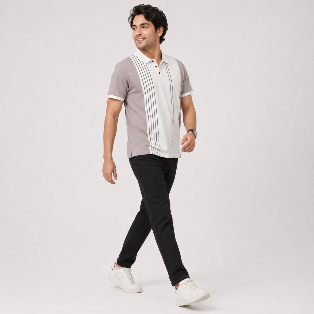 Men's Riviera White Vertical Stripe Polo T-Shirt-3