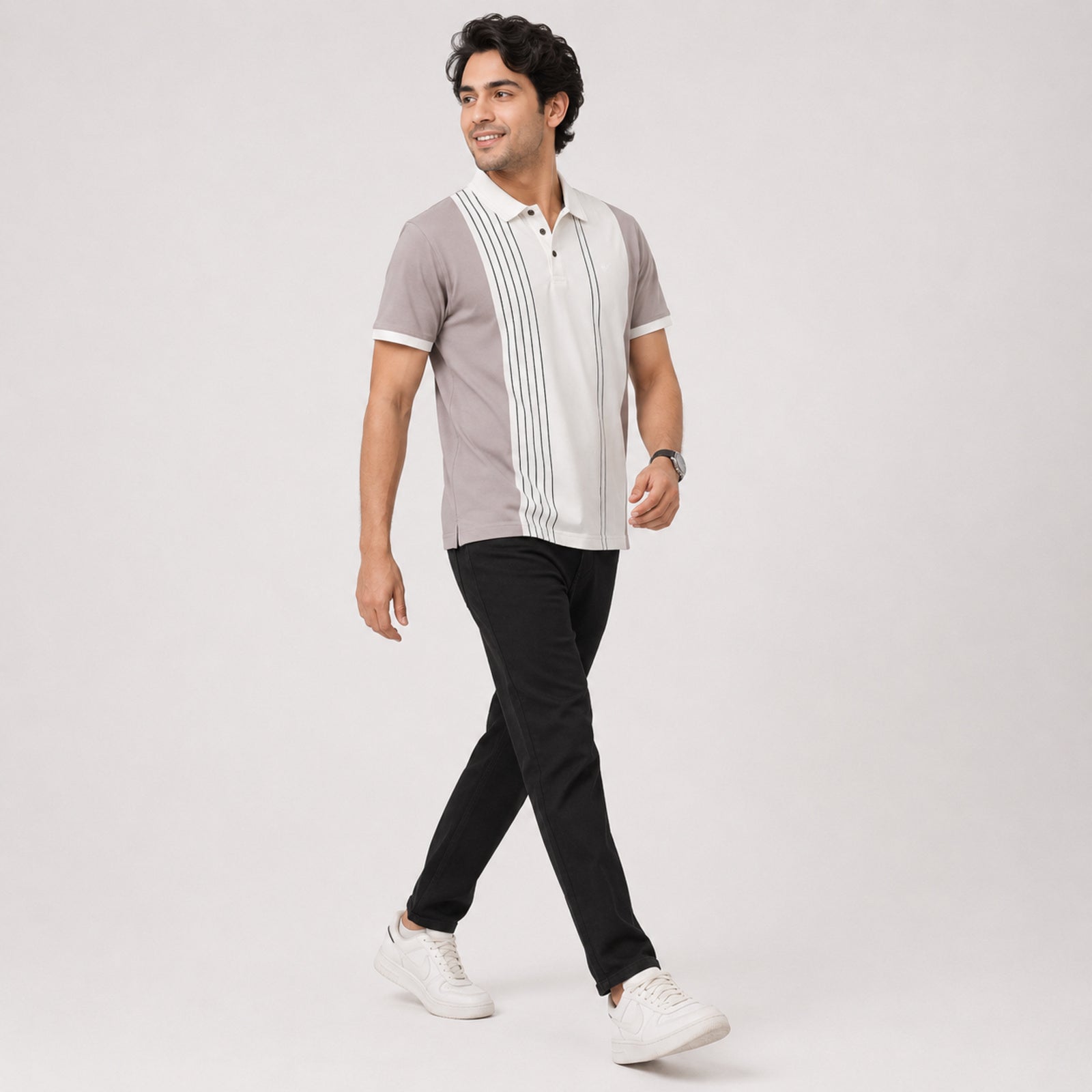 Men's Riviera White Vertical Stripe Polo T-Shirt-3