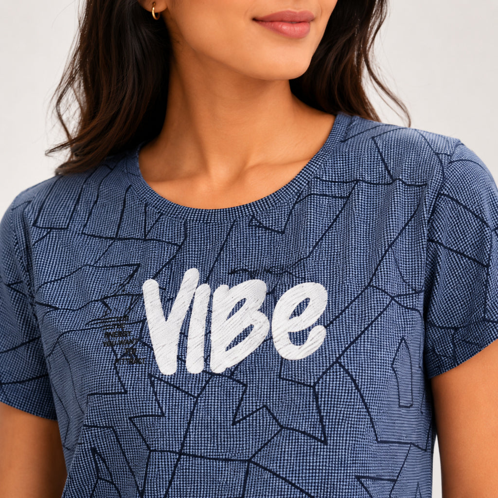 Women's Vibe Graphic Printed Blue T-Shirt-3