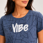 Women's Vibe Graphic Printed Blue T-Shirt-3