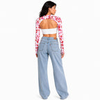 Women's Red Floral Cut-Out Crop Top-4