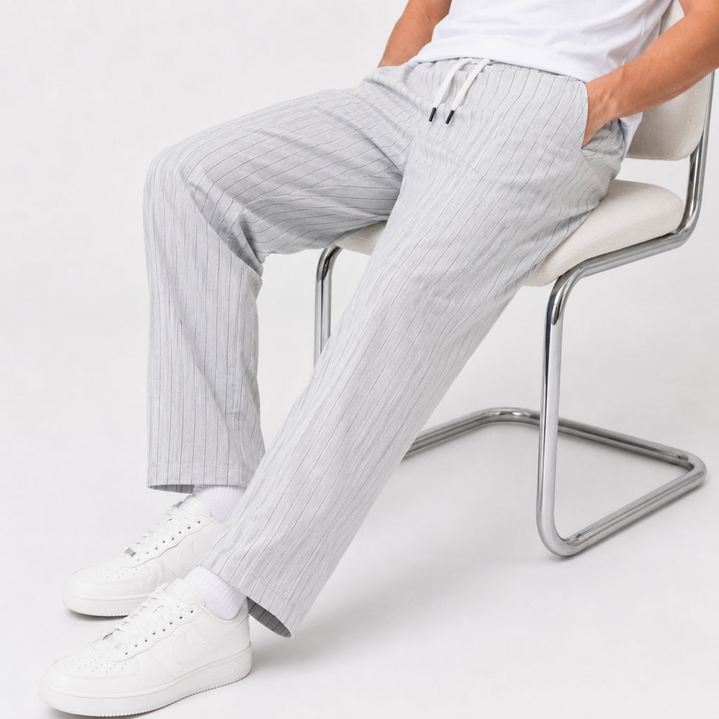 Men's White Pinstripe Relaxed Fit Lounge Trousers-4