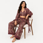 Women's Maroon Paisley 3-Piece Co-Ord Set with Kimono Shrug-3