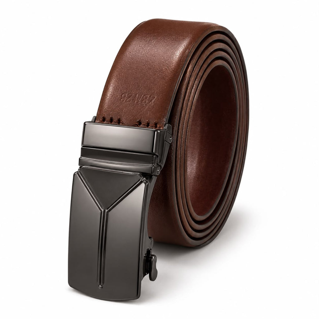 Men's Black & Brown Automatic Buckle Leather Belt-1