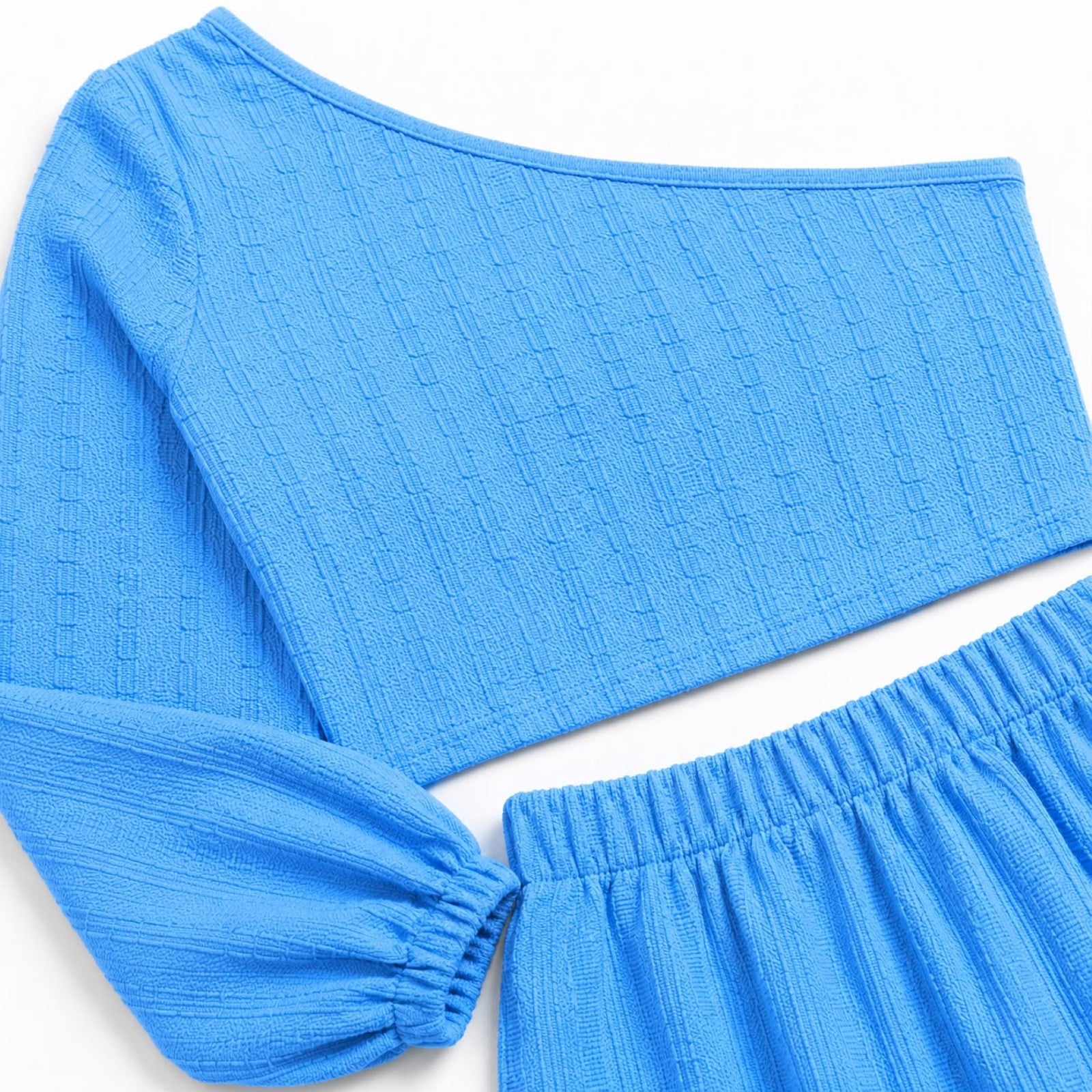 Women's Blue One-Shoulder Crop Top and Maxi Skirt Co-Ord Set-3