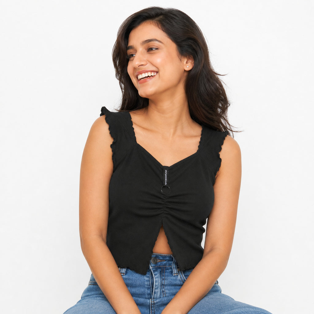 Chic Knot Detail Black Crop Top-1