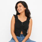 Chic Knot Detail Black Crop Top-1