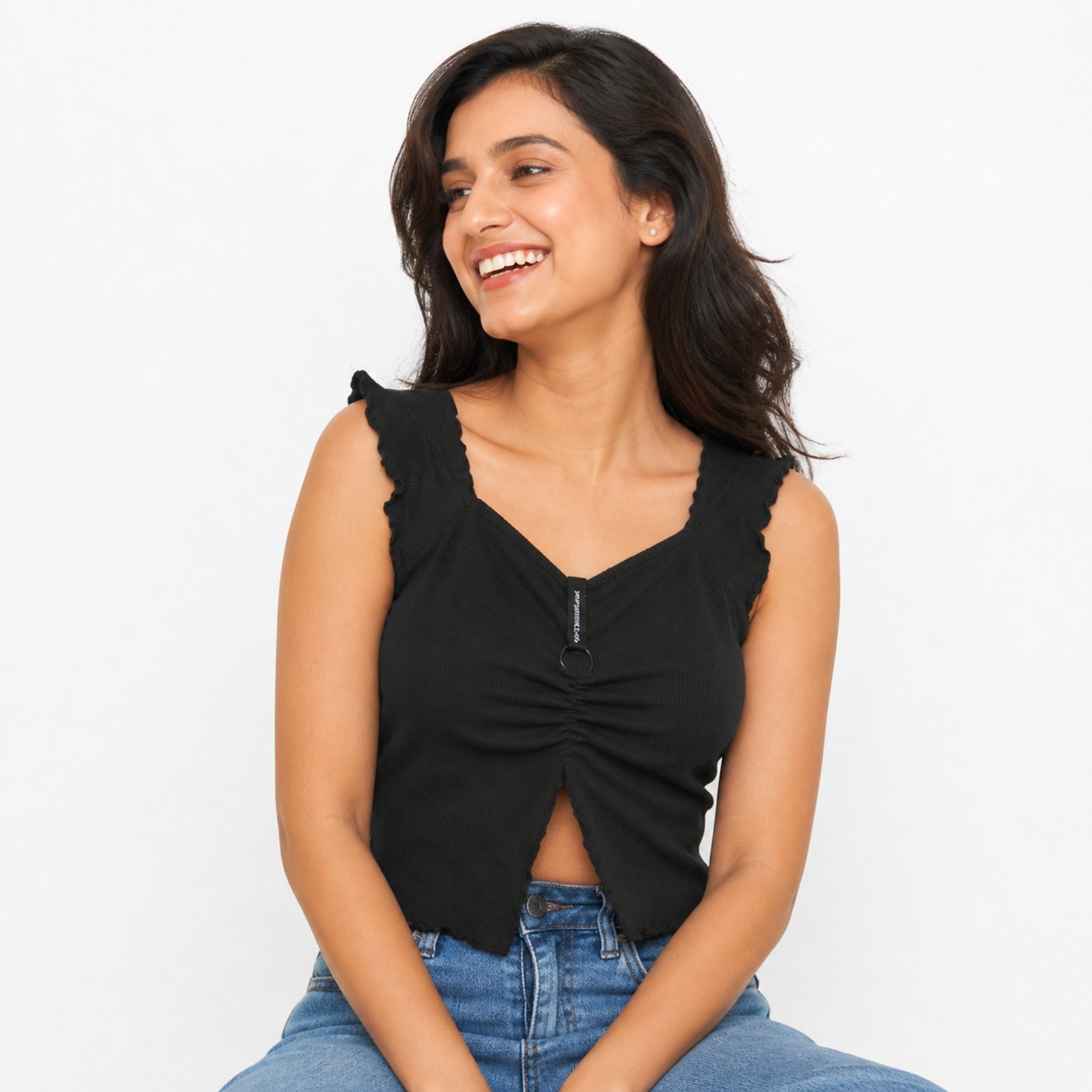 Chic Knot Detail Black Crop Top-1