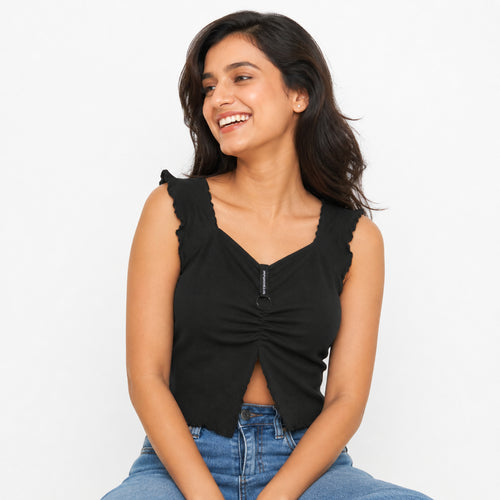 Chic Knot Detail Black Crop Top-1
