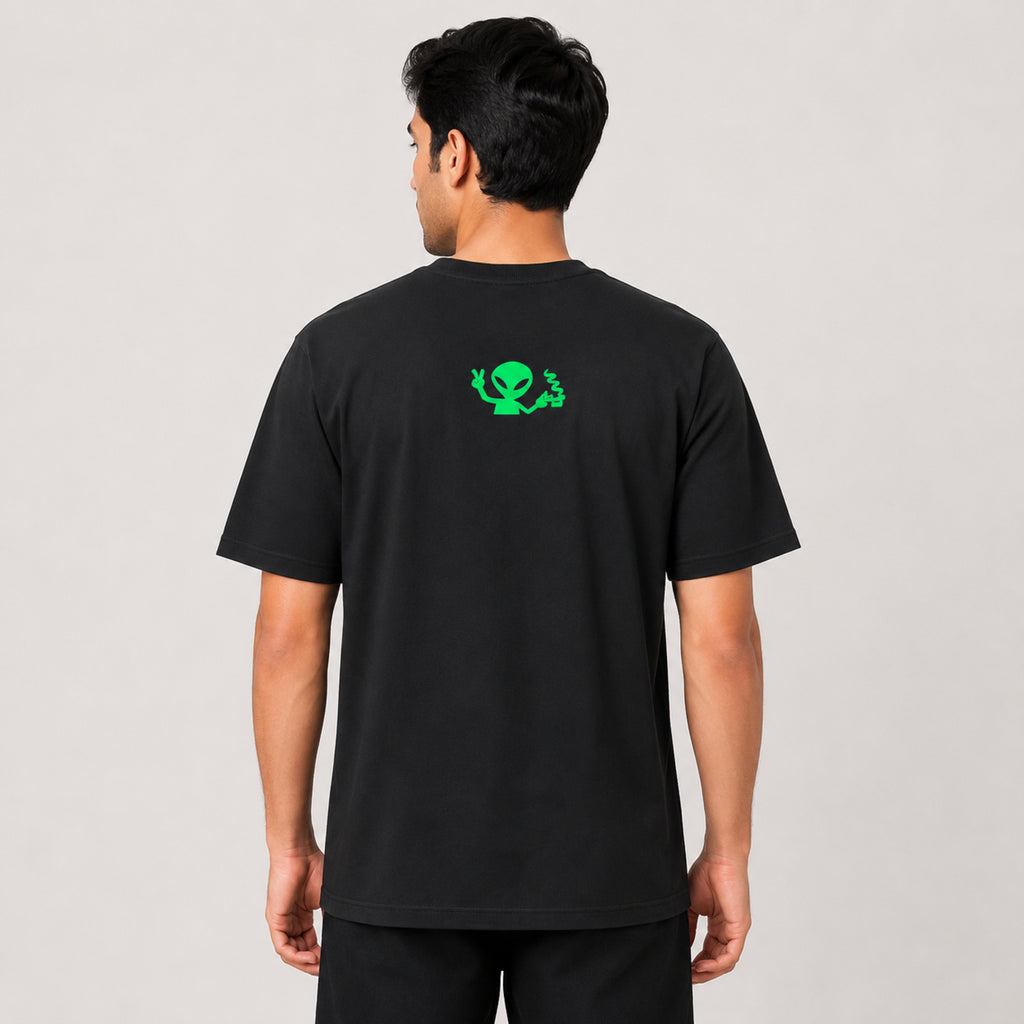 Men's Black Graphic Printed Crew Neck T-Shirt-4