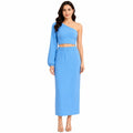 Women's Blue One-Shoulder Crop Top and Maxi Skirt Co-Ord Set-1