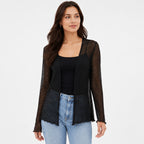 Women's Black Sheer Lace Front-Open Shrug with Scalloped Hem-3