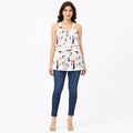 Women's White Abstract Print Sleeveless Tie-Neck Top-1
