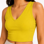 Women's Parrot Green V-Neck Crop Tank Top-2