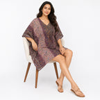 Women's Pink Paisley Border Print Short Kaftan Dress-2