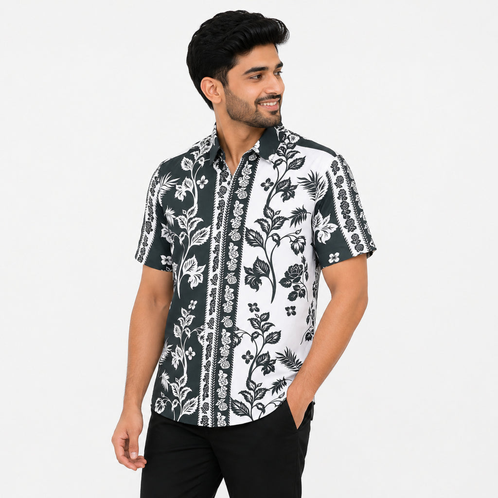 Vintage Floral Panel Print Casual Shirt-4