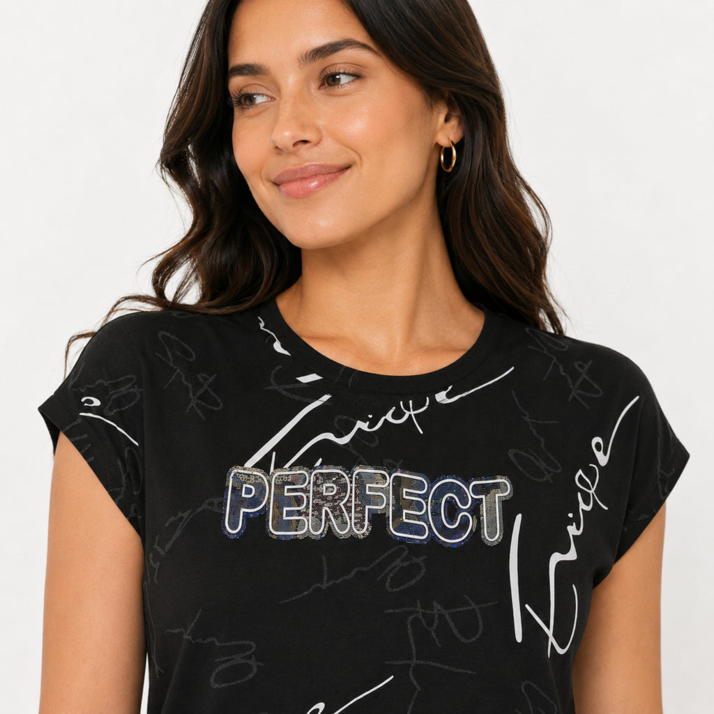 Women's Wine Pearl-Embellished Party Wear T-Shirt-4