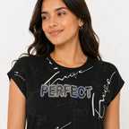 Women's Wine Pearl-Embellished Party Wear T-Shirt-4
